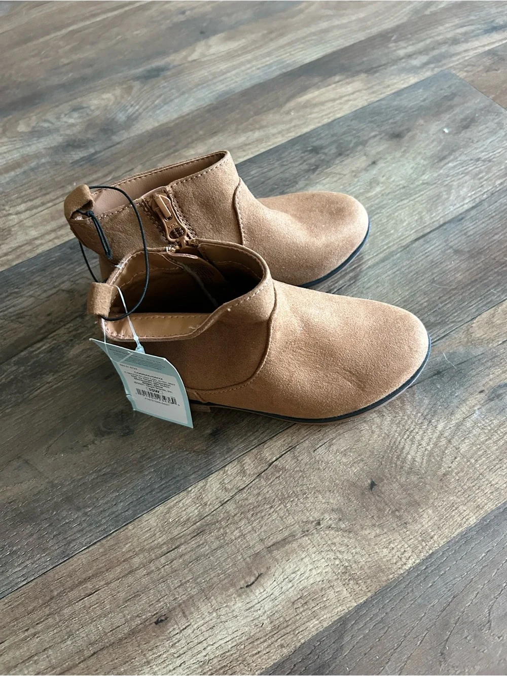 Girls Cat & Jack Tan Suede Ankle Booties - Classic Zip Closure Sz 10W New w/tags